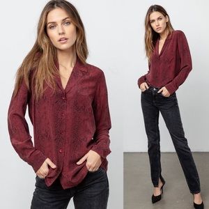 Rails Rebel Shirt Red Python Silk Button Up XS